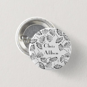 Black White Modern Name Flower Dandelion customize 3 Cm Round Badge