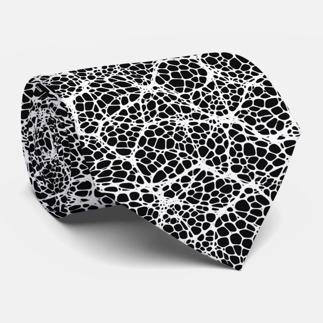 Black & White Modern Organic Pattern Tie (Rolled)