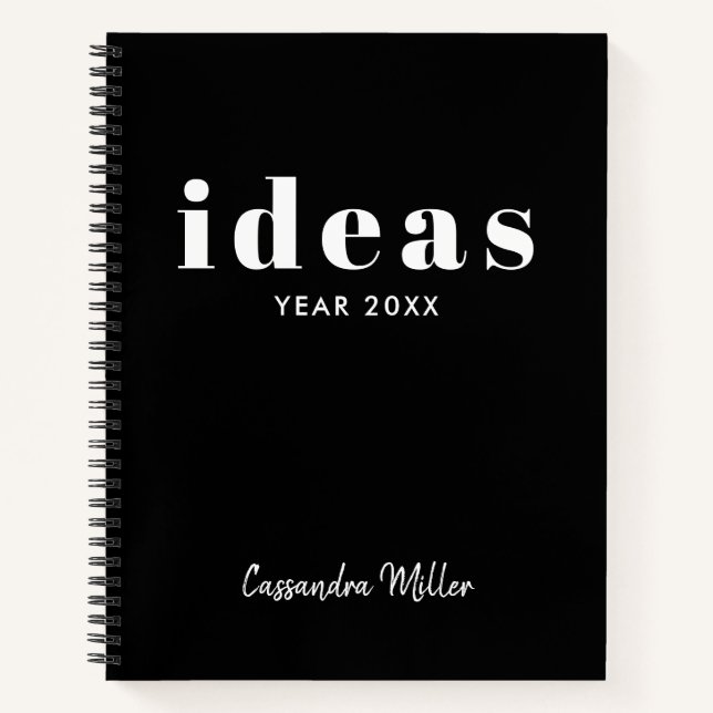 Black & White Modern Personalised Sketchbook Notebook (Front)