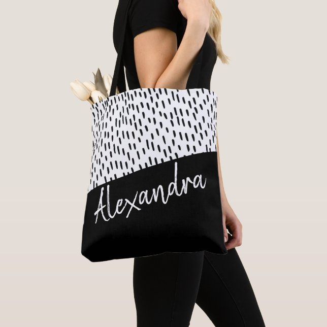 Black White Modern Personalised Tote Bag (Close Up)