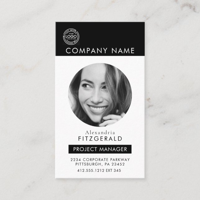 Black White  | Modern Photo Black White QR Code  Business Card (Front)