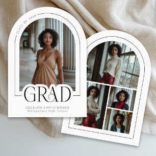 Black White Modern Photo Collage Grad Announcement