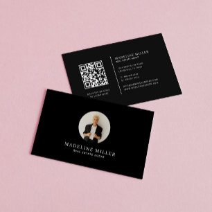 Black White Modern Professional Real Estate Photo Business Card