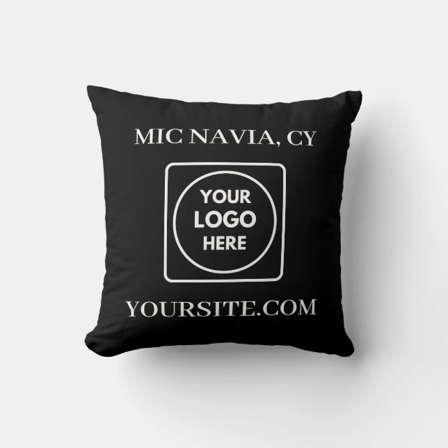 Black White Modern Rectangular Logo Throw Pillow (Front)
