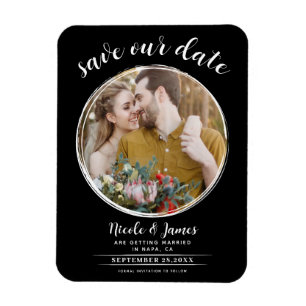 Black & White Modern Round Photo Save the Date Magnet