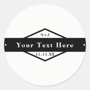 Black & White Modern Rustic Custom Wedding Favour Classic Round Sticker