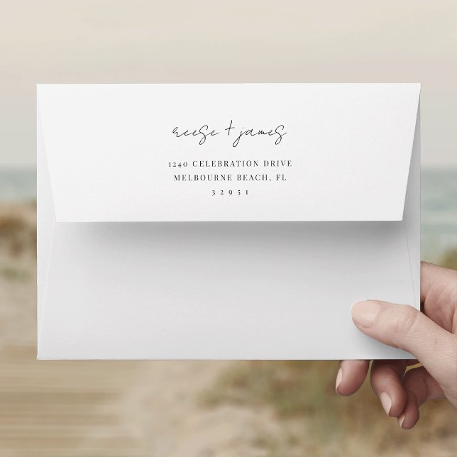 Black & White Modern Script 5x7 Return Address Envelope (Creator Uploaded)