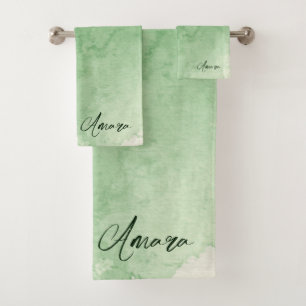 Black White Modern Script Girly Monogram Name Bath Towel Set