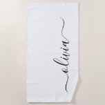 Black White Modern Script Girly Monogram Name Beach Towel<br><div class="desc">Black and White Monogram Name Beach Towel. This makes the perfect sweet 16 birthday,  wedding,  bridal shower,  anniversary,  baby shower or bachelorette party gift for someone that loves glam luxury and chic styles.</div>