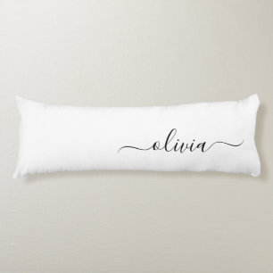 Black White Modern Script Girly Monogram Name Body Cushion