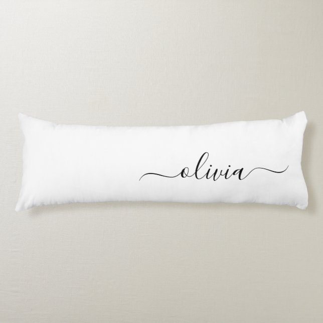 Black White Modern Script Girly Monogram Name Body Cushion (Front)