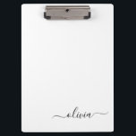 Black White Modern Script Girly Monogram Name Clipboard<br><div class="desc">Black and White Monogram Name Planning Clipboard. This makes the perfect sweet 16 birthday,  wedding,  bridal shower,  anniversary,  baby shower or bachelorette party gift for someone that loves glam luxury and chic styles.</div>