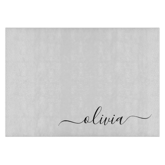 Black White Modern Script Girly Monogram Name Cutting Board (Front)