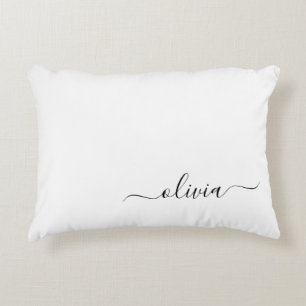 Black White Modern Script Girly Monogram Name Decorative Cushion