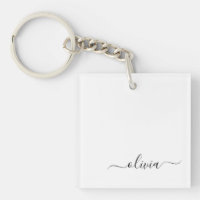 Black White Modern Script Girly Monogram Name