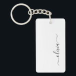 Black White Modern Script Girly Monogram Name Key Ring<br><div class="desc">Black and White Simple Script Monogram Name Keychain. This makes the perfect sweet 16 birthday,  wedding,  bridal shower,  anniversary,  baby shower or bachelorette party gift for someone that loves glam luxury and chic styles.</div>