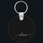 Black White Modern Script Girly Monogram Name Key Ring<br><div class="desc">Black and White Simple Script Monogram Name Keychains (Key Chain). This makes the perfect sweet 16 birthday,  wedding,  bridal shower,  anniversary,  baby shower or bachelorette party gift for someone that loves glam luxury and chic styles.</div>