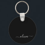 Black White Modern Script Girly Monogram Name Key Ring<br><div class="desc">Black and White Simple Script Monogram Name Keychains (Key Chain). This makes the perfect sweet 16 birthday,  wedding,  bridal shower,  anniversary,  baby shower or bachelorette party gift for someone that loves glam luxury and chic styles.</div>