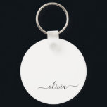 Black White Modern Script Girly Monogram Name Key Ring<br><div class="desc">Black and White Simple Script Monogram Name Keychains (Key Chain). This makes the perfect sweet 16 birthday,  wedding,  bridal shower,  anniversary,  baby shower or bachelorette party gift for someone that loves glam luxury and chic styles.</div>
