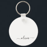 Black White Modern Script Girly Monogram Name Key Ring<br><div class="desc">Black and White Simple Script Monogram Name Keychains (Key Chain). This makes the perfect sweet 16 birthday,  wedding,  bridal shower,  anniversary,  baby shower or bachelorette party gift for someone that loves glam luxury and chic styles.</div>