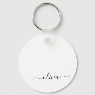 Black White Modern Script Girly Monogram Name Key Ring