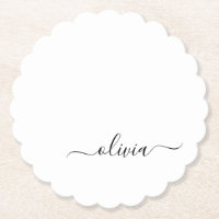 Black White Modern Script Girly Monogram Name