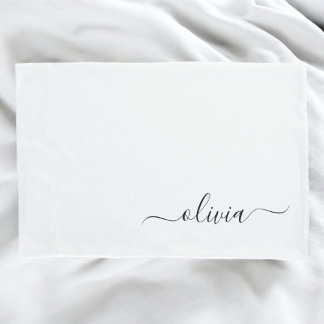 Black White Modern Script Girly Monogram Name Pillowcase