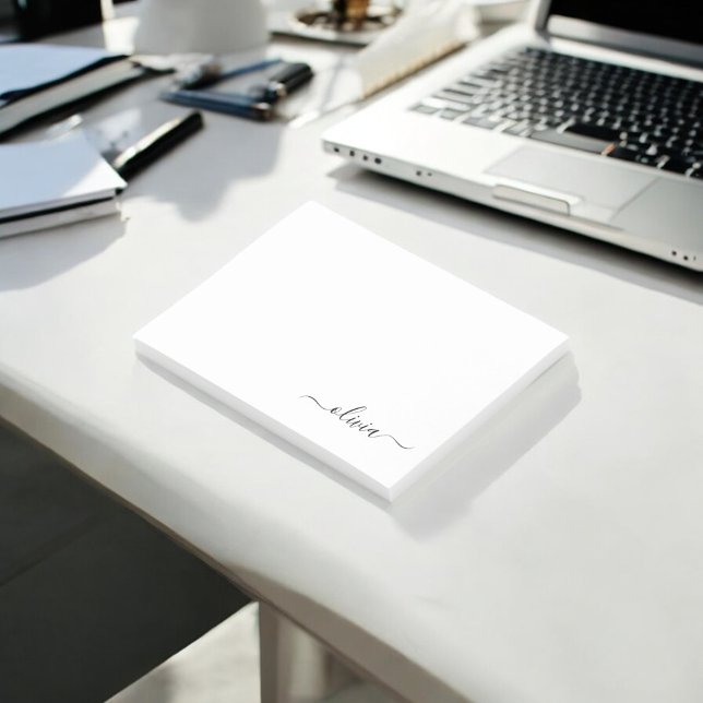 Black White Modern Script Girly Monogram Name Post-it Notes (Creator Uploaded)
