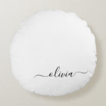 Black White Modern Script Girly Monogram Name Round Cushion<br><div class="desc">Black and White Simple Script Monogram Name Pouf Pillow. The pillow makes the perfect sweet 16 birthday,  wedding,  bridal shower,  baby shower or bachelorette party gift for someone decorating her room in rose gold.</div>
