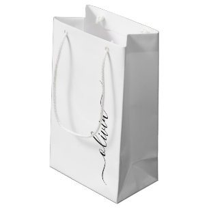 Black White Modern Script Girly Monogram Name Small Gift Bag