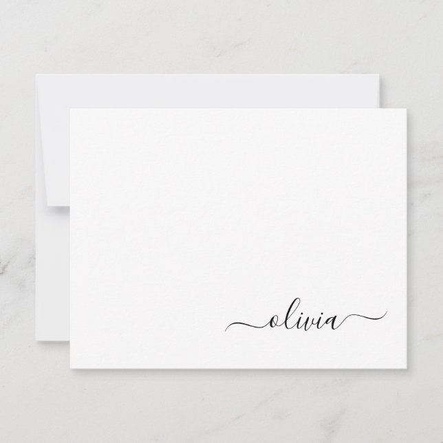 Black White Modern Script Girly Monogram Name Thank You Card (Front)