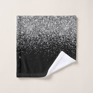 Black White Modern Script Girly Monogram Name Wash Cloth