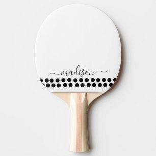 Black White Modern Script Monogram Name Ping Pong Paddle
