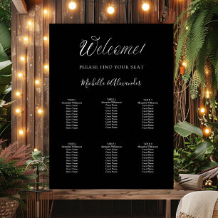 Black white modern script wedding seating chart