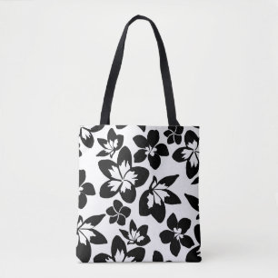 Black White Modern Silhouette Floral Print Tote Bag