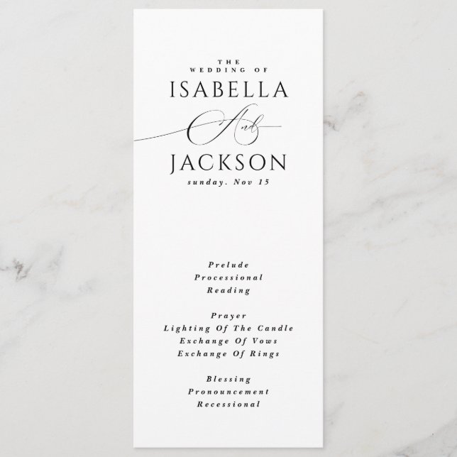 Black & White Modern Simple Chic Elegant Wedding Programme (Front)
