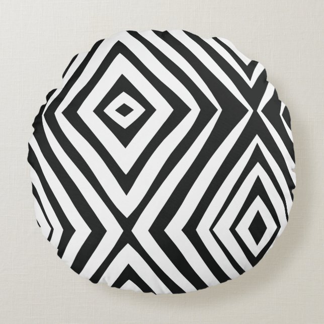 Black White Modern Simple Round Cushion (Front)