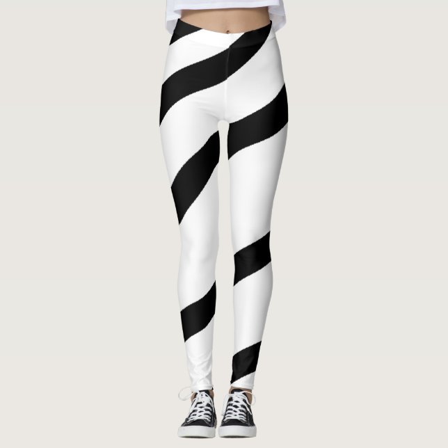 Black White Modern Stripes Leggings (Front)