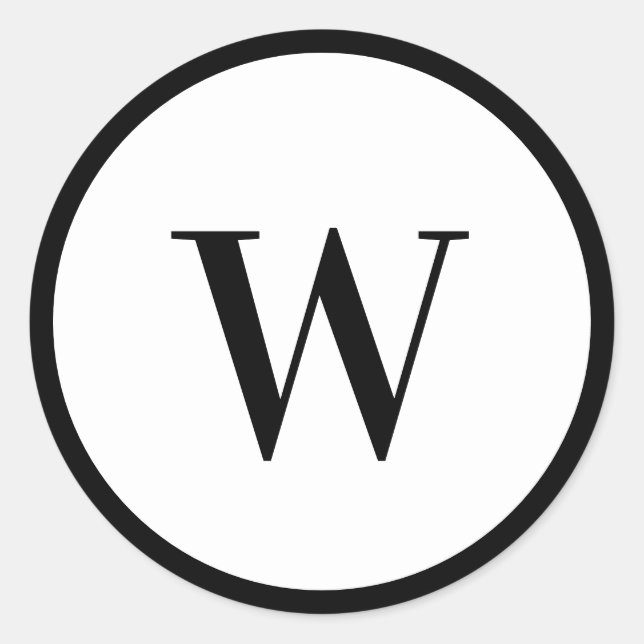 Black & White Modern Stylish Monogram Initial Classic Round Sticker (Front)