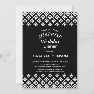 Black White Modern Surprise Birthday Dinner Invitation