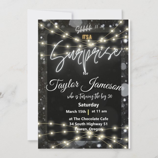 black & white modern surprise Invitation QR rsvp (Front)