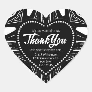 Black White Modern Tribal Thank You Heart Heart Sticker