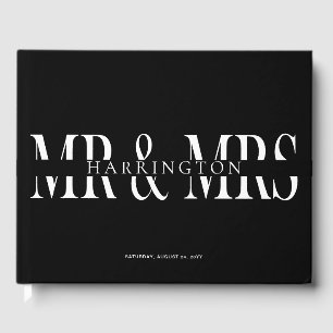 Black White Modern Typography Mr & Mrs Wedding Guest Book