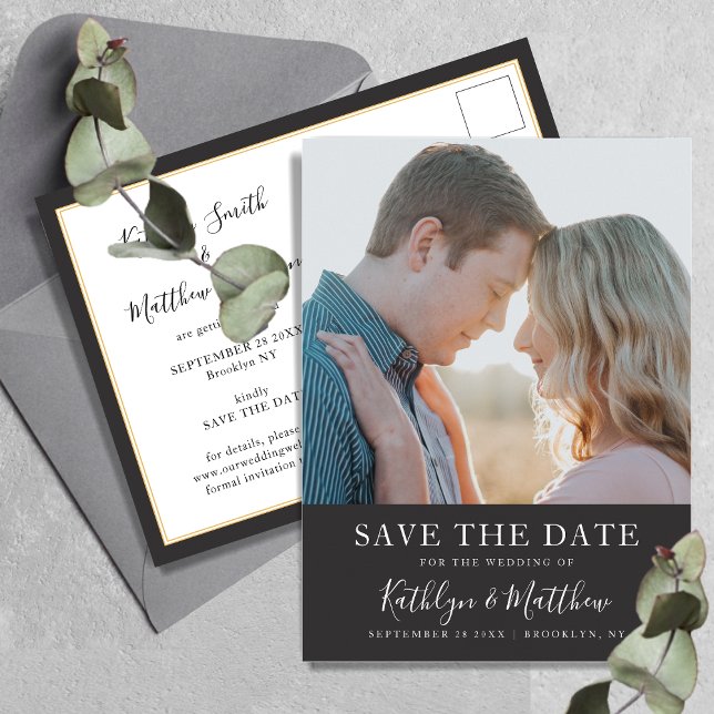 Black & White Modern Typography Photo Wedding Announcement Postcard (Creator Uploaded)