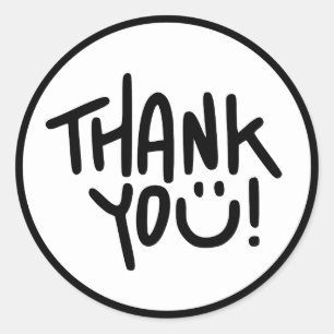 Black White modern typography thank you Classic Round Sticker