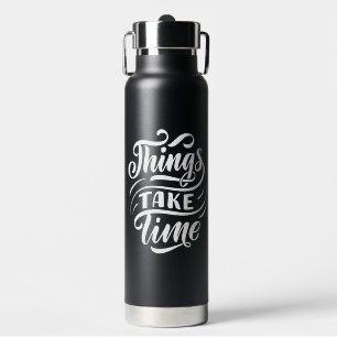 Black White Modern Typography  Water Bottle