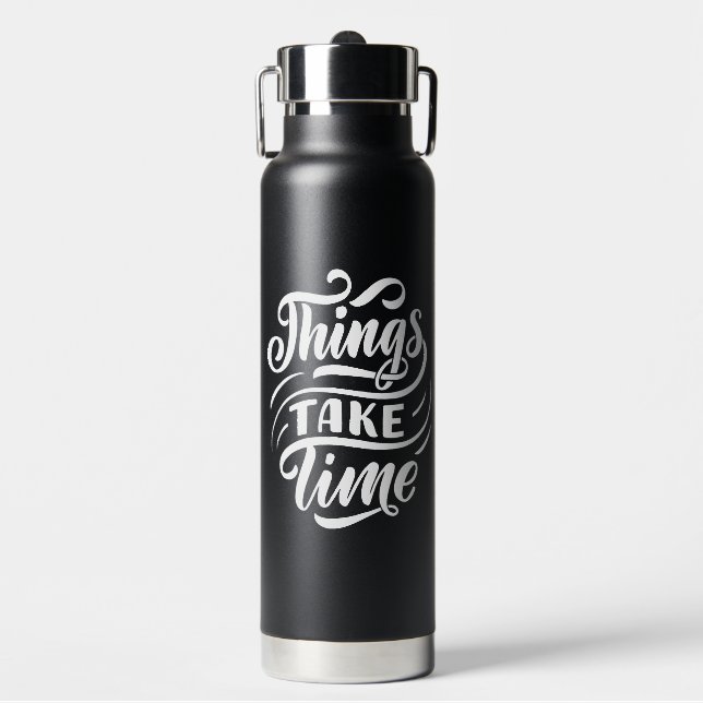 Black White Modern Typography  Water Bottle (Front)