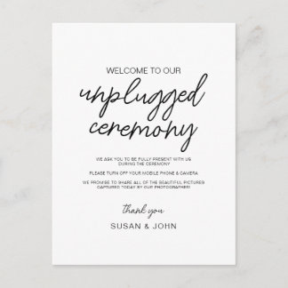 Black & White Modern Unplugged Wedding Sign  Postcard
