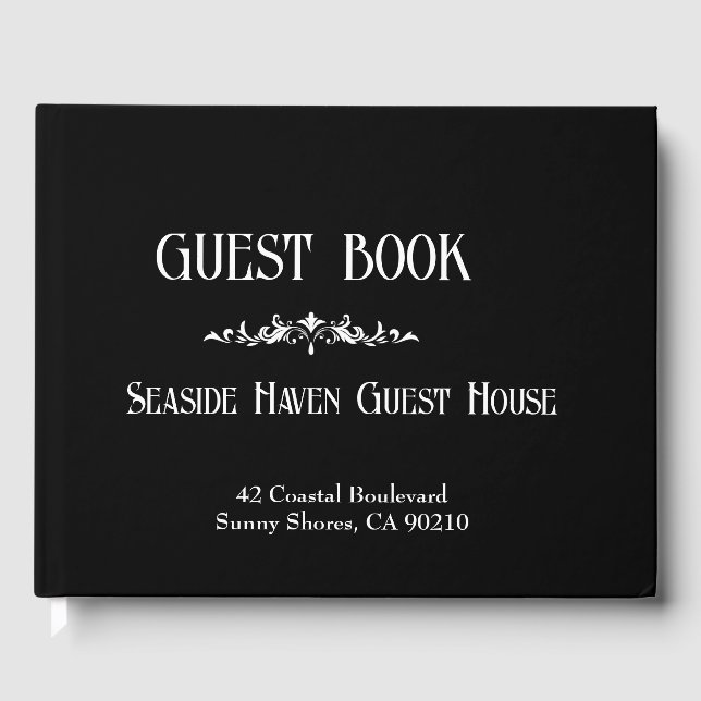 Black & White Modern Vacation or Rental Guest Book (Front)