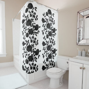 Black White Modern Vintage Floral Toile Shower Curtain